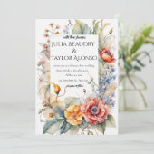 Red & Orange Rose Wedding Invite Kaart (Staand voorkant)