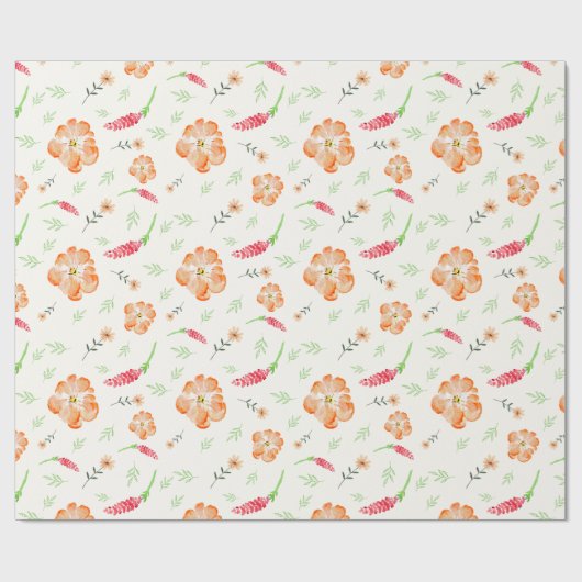 Red & Orange Wildflower Watercolor Wrapping Paper Cadeaupapier (Vlak)