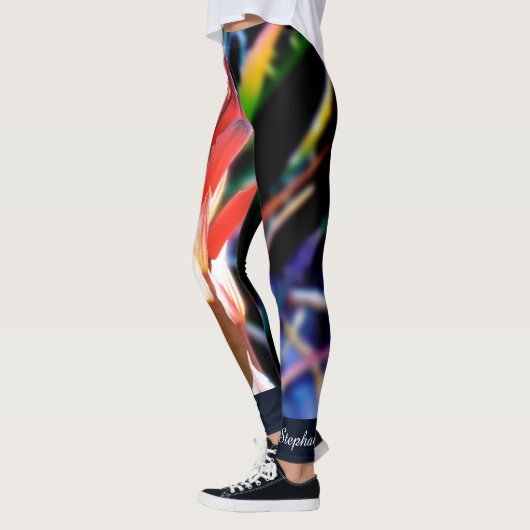 Red Oranje Aloe op Midnight Blue Persoonlijke naam Leggings (Links)