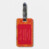 Red Oranje Arabesque Marokkaans grafisch Bagagelabel (Achterkant verticaal)