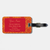 Red Oranje Arabesque Marokkaans grafisch Bagagelabel (Achterkant horizontaal)