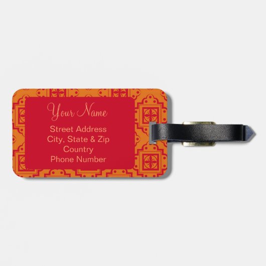 Red Oranje Arabesque Marokkaans grafisch Bagagelabel (Achterkant horizontaal)