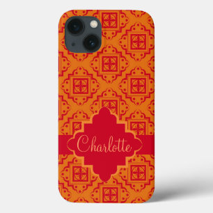 Red Oranje Arabesque Marokkaans grafisch iPhone 13 Hoesje