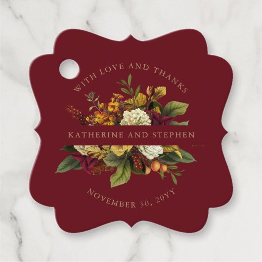 Red | Oranje bloemboeket met liefde en Bedankt Bedankjes Labels (Voorkant)