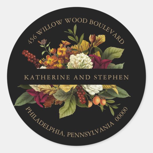 Red | Oranje bloemboeket retour adres zegel (Voorkant)