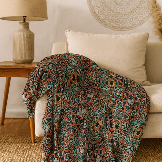 Red Oranje Blue Aqua Turquoise Hip Bohemian Art Fleece Deken