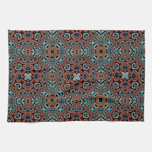 Red Oranje Blue Aqua Turquoise Hip Bohemian Art Theedoek (Horizontaal)