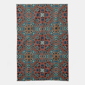 Red Oranje Blue Aqua Turquoise Hip Bohemian Art Theedoek (Verticaal)