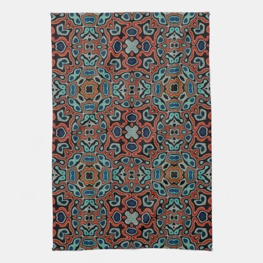 Red Oranje Blue Aqua Turquoise Hip Bohemian Art Theedoek (Verticaal)