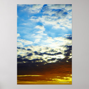 Red Oranje Blue Sunset met wolken Poster
