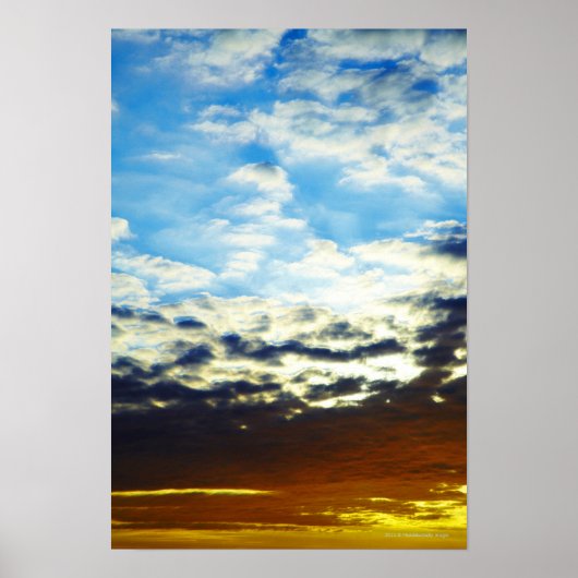 Red Oranje Blue Sunset met wolken Poster (Voorkant)