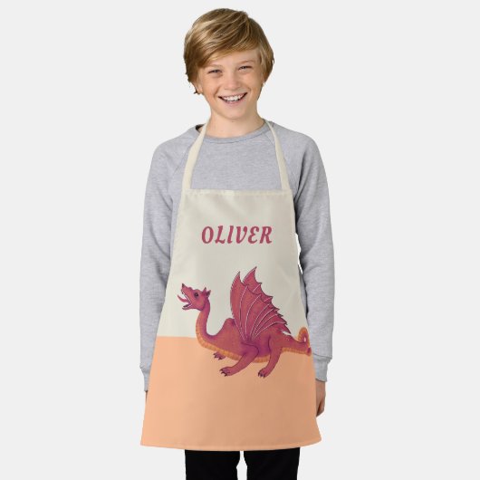 Red Oranje Dragon Drawing Kind's naam Schort (Gedragen)