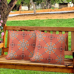 Red Oranje Etnische Bohemische Folk Kunstpatroon Buitenkussen