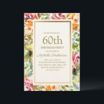 Red Oranje Floral Green laat Gold 60th Birthday Kaart<br><div class="desc">Elegant red and oranje waterverf floral women's 60e verjaardagsfeest met groene bladeren en een gouden lijst. De tekst is volledig klantgericht,  zodat kan deze kaart voor om het even welke leeftijd worden veranderd.</div>