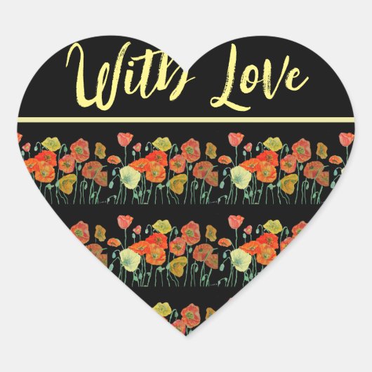 Red Oranje gele papaver kunst met liefde Hart Sticker (Voorkant)