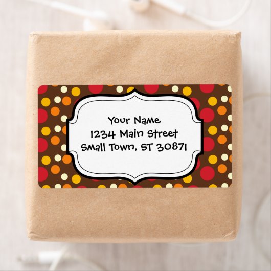 Red Oranje Gellow White Brown Polka Dots Pattern Etiket (Insitu)