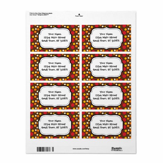 Red Oranje Gellow White Brown Polka Dots Pattern Etiket (Full Sheet)