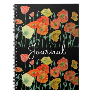 Red Oranje Poppy Poppies floral Waterverf Journal Notitieboek