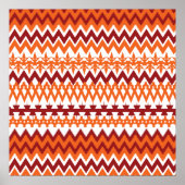 Red Oranje Tribal Pattern Aztec Chevron Zigzags Poster (Voorkant)