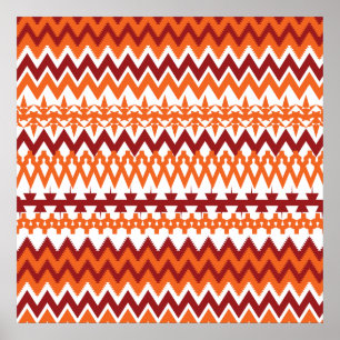 Red Oranje Tribal Pattern Aztec Chevron Zigzags Poster