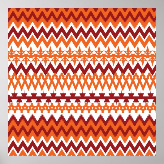Red Oranje Tribal Pattern Aztec Chevron Zigzags Poster (Voorkant)