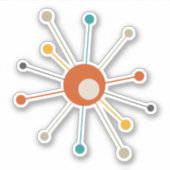 Red Oranje Turquoise Atomic Starburst Retro Sticker (Voorkant)