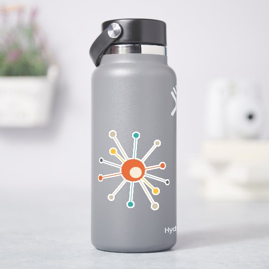 Red Oranje Turquoise Atomic Starburst Retro Sticker (HydroFlask)