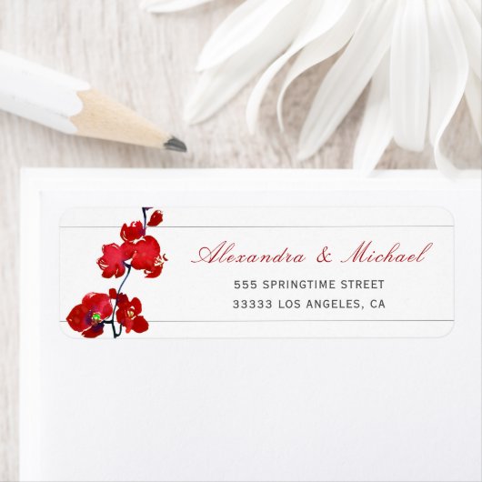 Red Orchid Flower Elegant Bruiloft Retouradres Etiket (Insitu)