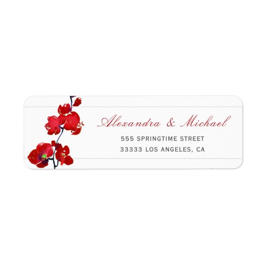 Red Orchid Flower Elegant Bruiloft Retouradres Etiket (Voorkant)