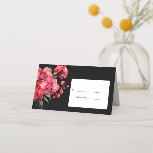 Red Orchid Place Card Guest Table Response Kaart Plaatskaartje (Voorkant)
