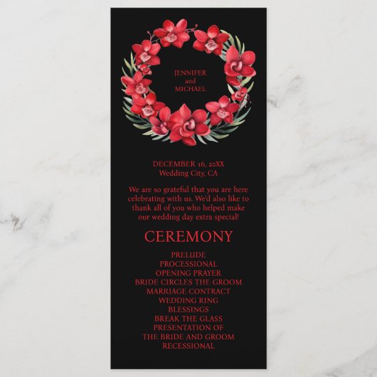 Red Orchids Wedding Ceremony Programma Programmakaart (Voorkant)