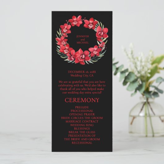 Red Orchids Wedding Ceremony Programma Programmakaart (Staand voorkant)