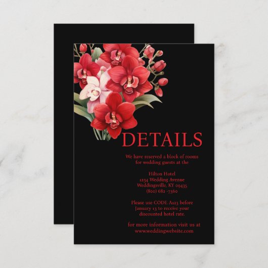 Red Orchids Wedding Details Enclosure Kaart (Voorkant / Achterkant)