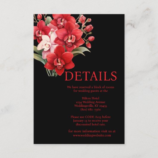 Red Orchids Wedding Details Enclosure Kaart (Voorkant)