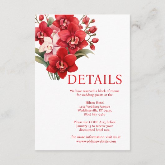Red Orchids Wedding Details Enclosure Kaart (Voorkant)