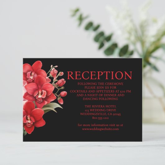 Red Orchids Wedding Receptie Enclosure Kaart (Staand voorkant)