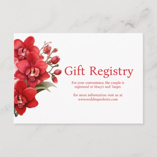 Red Orchids Wedding Registry Enclosure Kaart (Voorkant)