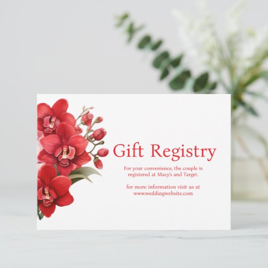 Red Orchids Wedding Registry Enclosure Kaart (Staand voorkant)