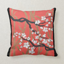 Red Oriental Cherry Blossom/Golden Bamboo Pillow