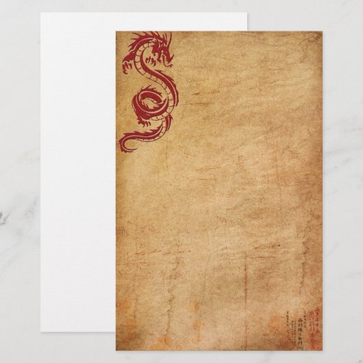 Red Oriental Dragon II Briefpapier (Voorkant / Achterkant)