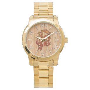 Red Oriental Dragon op Bamboe style Dial Horloge
