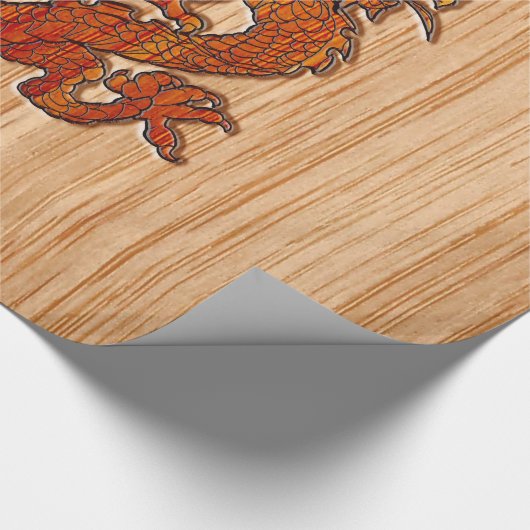 Red Oriental Dragon op Bamboo-stijl Cadeaupapier (Hoek)