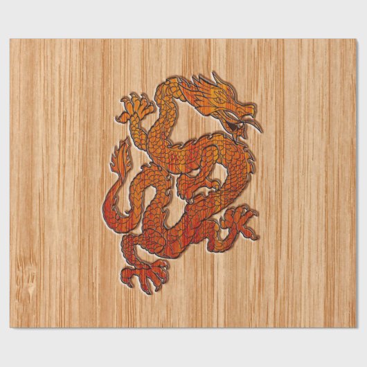 Red Oriental Dragon op Bamboo-stijl Cadeaupapier (Vlak)