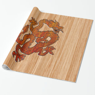 Red Oriental Dragon op Bamboo-stijl Cadeaupapier