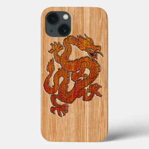 Red Oriental Dragon op Bamboo-stijl iPhone 13 Hoesje