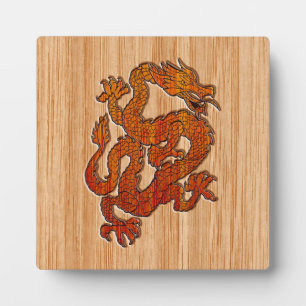 Red Oriental Dragon op Bamboo-stijl Fotoplaat