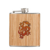 Red Oriental Dragon op Bamboo-stijl Heupfles (Voorkant)