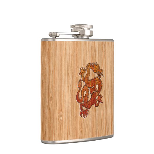 Red Oriental Dragon op Bamboo-stijl Heupfles (Rechts)