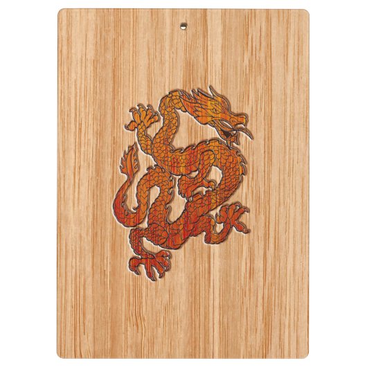 Red Oriental Dragon op Bamboo-stijl Klembord (Achterkant)