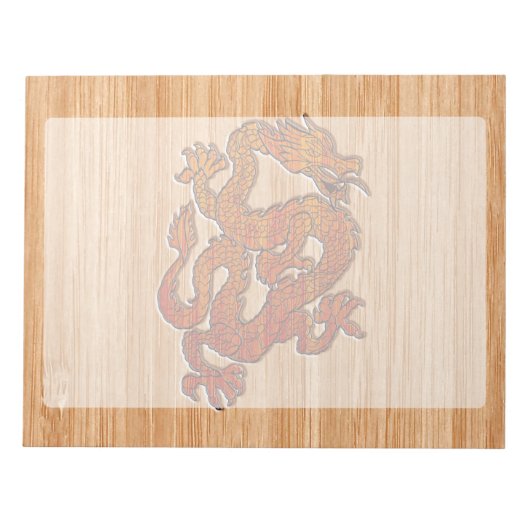 Red Oriental Dragon op Bamboo-stijl Notitieblok (Voorkant)